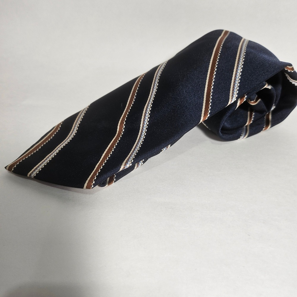 Enrique Del Val Mens Navy Blue Brown Striped Polyester Necktie Principe Gino